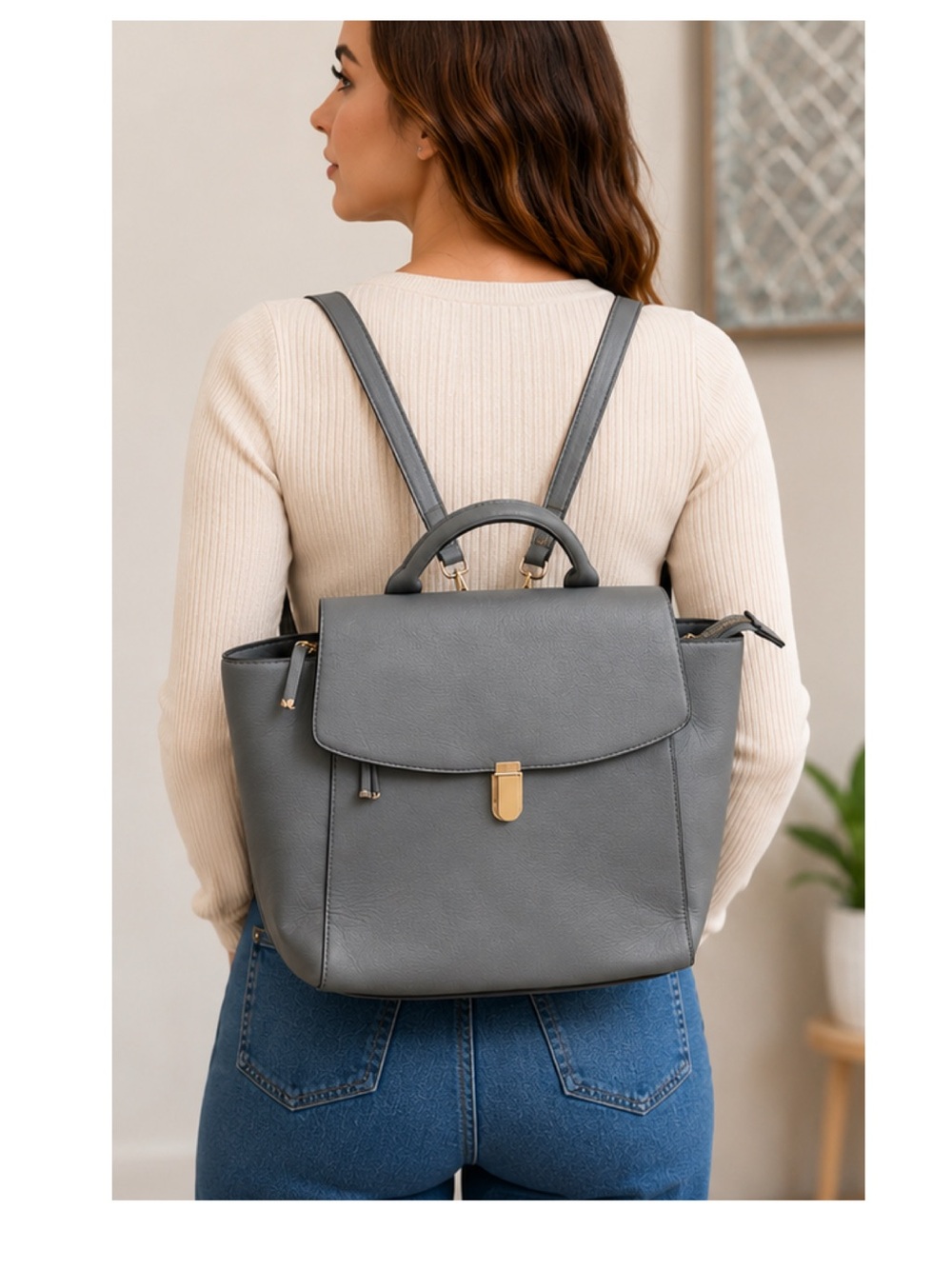 Alfani Gray Convertible Backpack Purse Faux Leather Travel Work Bag